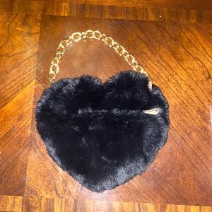 Black Furry Heart Purse